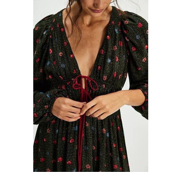 Free People Bohemian Gypsy Tiered Ruffle Maxi Dress Small Witchy Plunge Fall - Picture 11 of 13